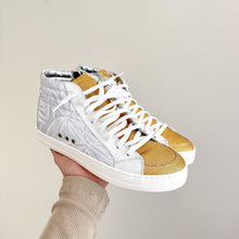 Load image into Gallery viewer, P448 Palm High Top Lace Up Round Toe Sneakers White/Gold 37
