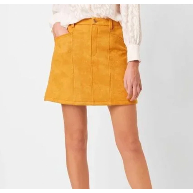 French Connection Faux Suede Lined Casual Mini Skirt Orange 2