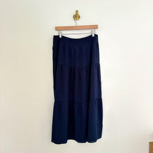 Load image into Gallery viewer, NWT Chico&#39;s Cross Dye Plaid Smocked Waist Tiered Midi Skirt Blue 12
