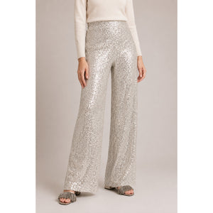 Black Label By Chico's Sequin Pull-On Wide Leg Pajama Pants Perfect Beige 12 NWT