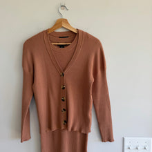 Load image into Gallery viewer, Rachel Zoe Ribbed Knit Button Front Cardigan Mini Tank Dress Set Brown S
