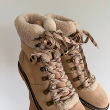 Load image into Gallery viewer, See By Chloé Eileen Suede Fur Trim Lace Up Hiking Boots Tan 9 NEW

