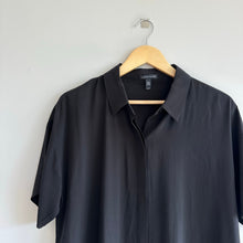 Load image into Gallery viewer, Eileen Fisher Silk Georgette Button Up Shirt Midi Dress Black M
