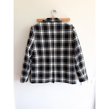 Load image into Gallery viewer, Commense Double-Breasted Metal Button Plaid Tweed Blazer Skirt Set Black M NWT

