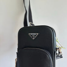 Load image into Gallery viewer, PRADA Saffiano Leather Zip-Around Smartphone Case Crossboday Bag Black
