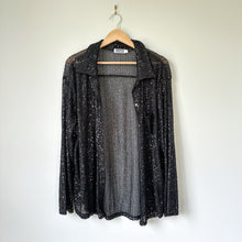 Load image into Gallery viewer, Porter Collective Sequins Townes Sheer Button Front Long Sleeve Blouse Black L
