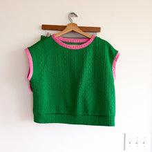 Load image into Gallery viewer, Cable-Knit Embossed Cap Sleeve Top Drawcord Shorts Lounge Set Green L
