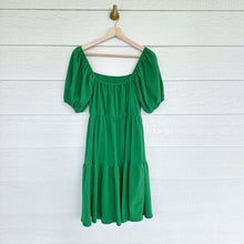 Load image into Gallery viewer, Tiered Short Sleeve Square Neck Casual Mini Dress Green M
