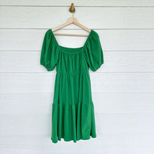 Load image into Gallery viewer, Tiered Short Sleeve Square Neck Casual Mini Dress Green M
