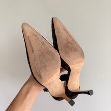 Load image into Gallery viewer, Manolo Blahnik Carolyne Sequin Pointed Toe Slingback Pumps Black 9.5
