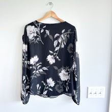 Load image into Gallery viewer, White House Black Market Silk New Romance Floral Sheer Sleeve Ruffle Blouse
