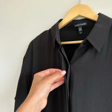 Load image into Gallery viewer, Eileen Fisher Silk Georgette Button Up Shirt Midi Dress Black M
