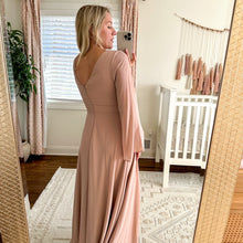 Load image into Gallery viewer, BHLDN Doria Chiffon V-Neck Long Sleeve Maxi Dress Blush Pink 2
