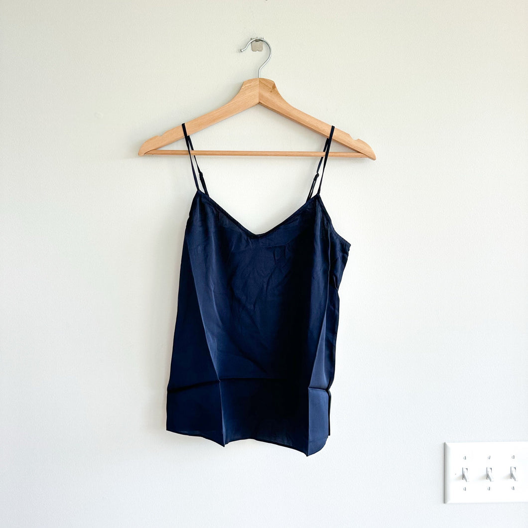Quince Washabale Stretch Silk V-Neck Cami Navy XS