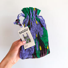 Load image into Gallery viewer, Baggu Pleated Maroon Poppy Floral Pattern Reusable Tote Bag Purple NWT

