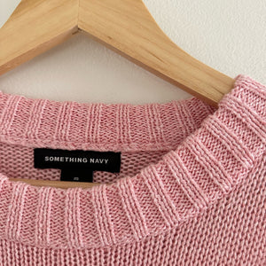 Something Navy Crew Neck Knit Pullover Sweater Pink M