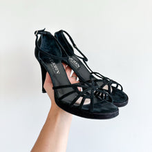 Load image into Gallery viewer, St. John Suede Heel Sandal Black 8.5
