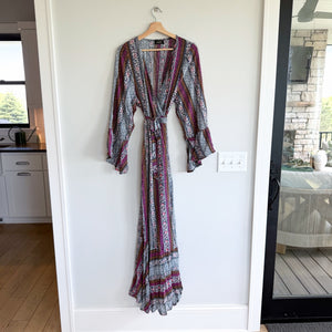 Saachi Anthropologie Wrap V-Neck Long Sleeve Maxi Kimono Cover-Up Dress OS