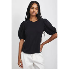 Load image into Gallery viewer, Rails Liza Puff Sleeve Crew Neck Blouse Black L
