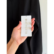 Load image into Gallery viewer, Athleta Allure 1/4 Zip Long Sleeve Mock Neck Mini Dress Black M NWT

