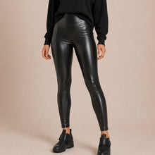 Load image into Gallery viewer, Athleta Delancey Shine Faux Leather Pull On Tight Leggings Black M
