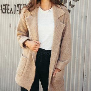 Thread & Supply Open-Front Long Sleeve Pocket Cardigan Sweater Beige S