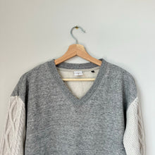 Load image into Gallery viewer, Cabi Cable-Knit Sleeve V-Neck Long Sleeve Pullover Sweater Gray M
