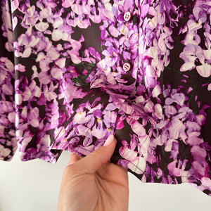 Escada by Neiman Marcus Silk Floral Long Sleeve Button Up Shirt Purple 34