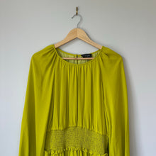 Load image into Gallery viewer, Kate Spade Smocked Silk Georgette Mini Dress Green/Yellow XL NWT
