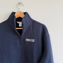 Load image into Gallery viewer, Athleta Logo Fleece 1/4 Zip Power of She Pullover Sweatshirt Navy Blue XS NWT
