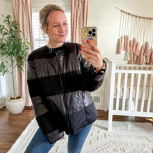 Load image into Gallery viewer, ST. JOHN Reversible Down Duck Feather Puffer Jacket in Caviar Multi $1195
