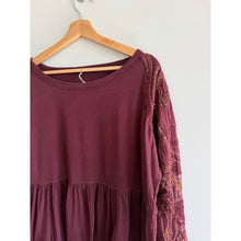 Load image into Gallery viewer, Free People Penny Embroidered Sheer Sleeve Peplum Blouse Purple Red M
