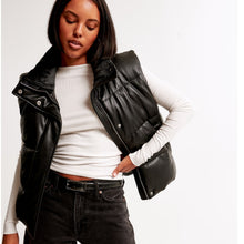 Load image into Gallery viewer, Abercrombie &amp; Fitch Vegan Leather Zip Up Puffer Vest Black S
