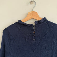 Load image into Gallery viewer, Treasure &amp; Bond Ruffle Hem Long Sleeve Knit Sweater Dress Navy Blue S NWT
