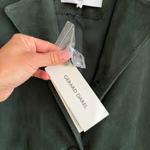 Load image into Gallery viewer, Gerard Darel Goat Suede Leather Button Front Trench Coat Green 42 NWT
