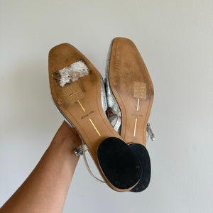 Dolce Vita Rianne Mary Jane Leather Flats Slingback Sandals Metallic Silver 8.5