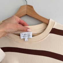 Load image into Gallery viewer, Tanya Taylor Cody Striped Twist Front Midi Bodycon Dress Cream Brown L
