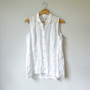 J. Jill Linen Button Front Sleeveless Shirt White SP