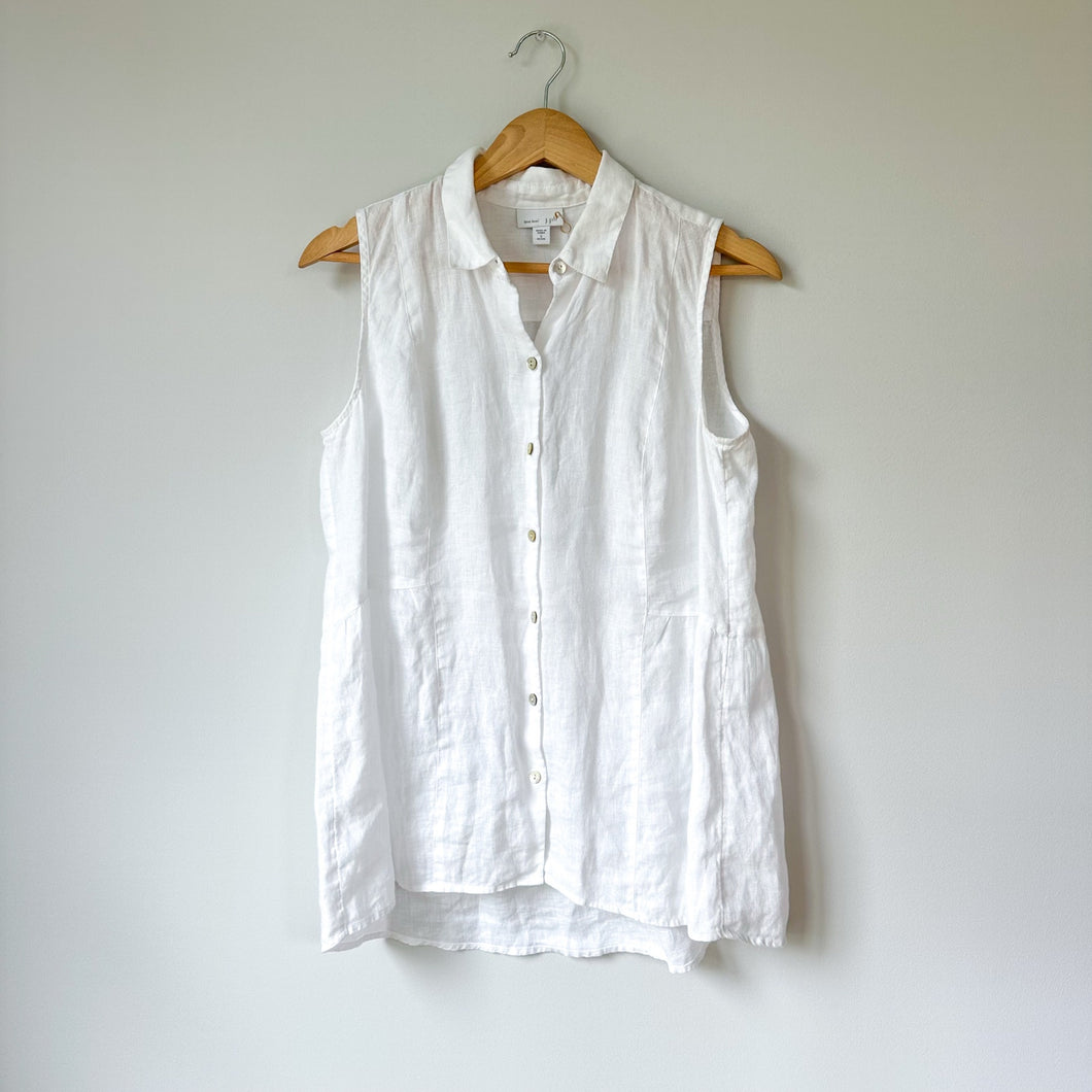 J. Jill Linen Button Front Sleeveless Shirt White SP