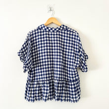 Load image into Gallery viewer, Anthropologie Maeve Gingham Print Ruffles Button Front Oversized Blouse

