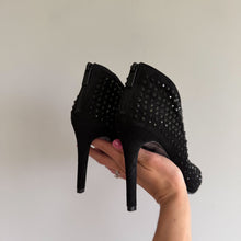 Load image into Gallery viewer, MICHAEL Michael Kors Dani Suede Stud Embellished Peep Toe Bootie Pumps Black 8.5
