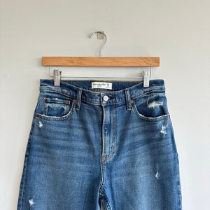 Abercrombie & Fitch The Mom High Rise Distressed Straight Leg Jeans Blue 29