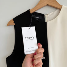 Load image into Gallery viewer, Theory Split Sleeveless Shift Dress in Admiral Crepe Black Cream 4 NWT
