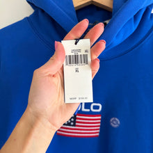 Load image into Gallery viewer, Polo Ralph Lauren USA American Flag Patch Fleece Hoodie Sweatshirt Royal Blue XL
