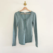 Load image into Gallery viewer, We The Free Chilton Lace-Up Raw Hem Long Sleeve Top Green M
