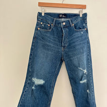 Load image into Gallery viewer, Gap Denim High Rise Cheeky Distressed Button Fly Cuffed Straight Jeans Blue 8
