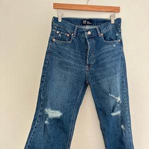 Gap Denim High Rise Cheeky Distressed Button Fly Cuffed Straight Jeans Blue 8