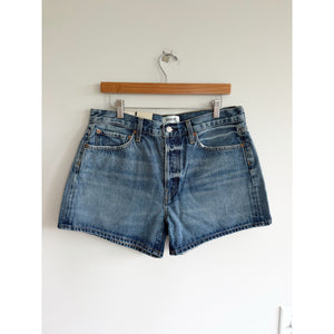 Agolde Parker Long Loose Fit Vintage Denim High Rise Short Occurence Blue 30 NWT