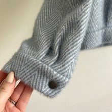 Load image into Gallery viewer, Mystree Fuzzy Soft Button Front Herringbone Shacket Blue S
