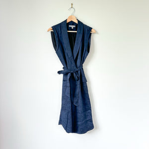 Classiques Entier Linen Blend Sleeveless Wrap Belted Dress Navy 10